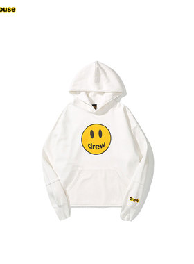 drew house mascot笑脸拼接连帽休闲卫衣纯棉白色男女同款