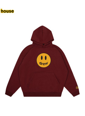 drew house mascot笑脸宽松连帽卫衣酒红色男女同款