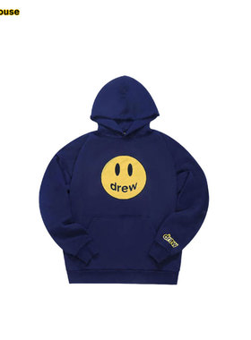 drew house mascot笑脸连帽卫衣海军蓝纯棉连帽衫男女同款