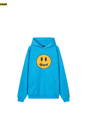 drew house mascot笑脸图案宽松连帽卫衣湖蓝色男女同款