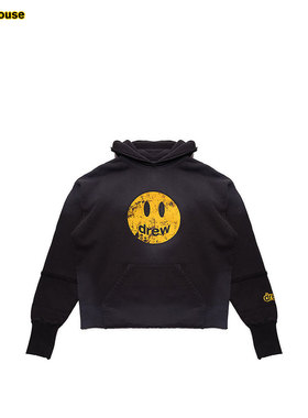 drew house mascot褪黑色笑脸连帽拼接卫衣抓绒宽松帽衫男女同款