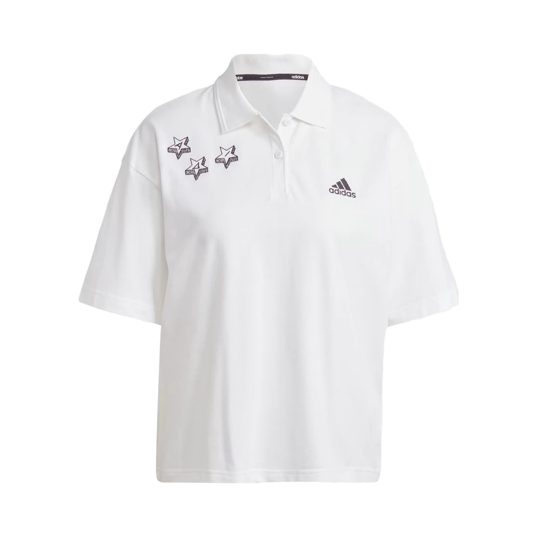 Adidas 涂鸦风时尚运动翻领短袖POLO衫 男女同款 IA3160 白/黑