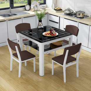 餐桌椅组合4人6人长方形家用餐桌现代简约小户型方桌钢化玻璃饭桌