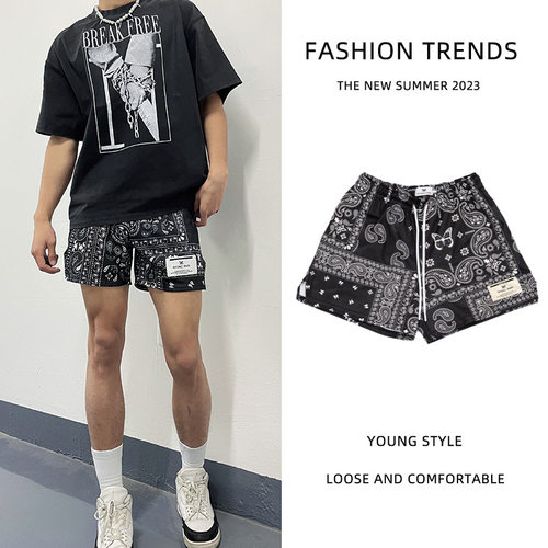 3D印花潮图短裤美式运动四分裤