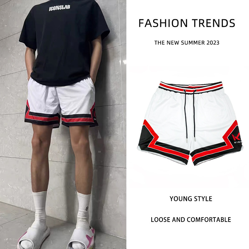 美式篮球训练短裤男夏季双层网眼复古宽松四分裤速干跑步运动球裤