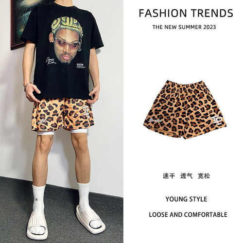 豹纹系列四分裤学生休闲美式短裤