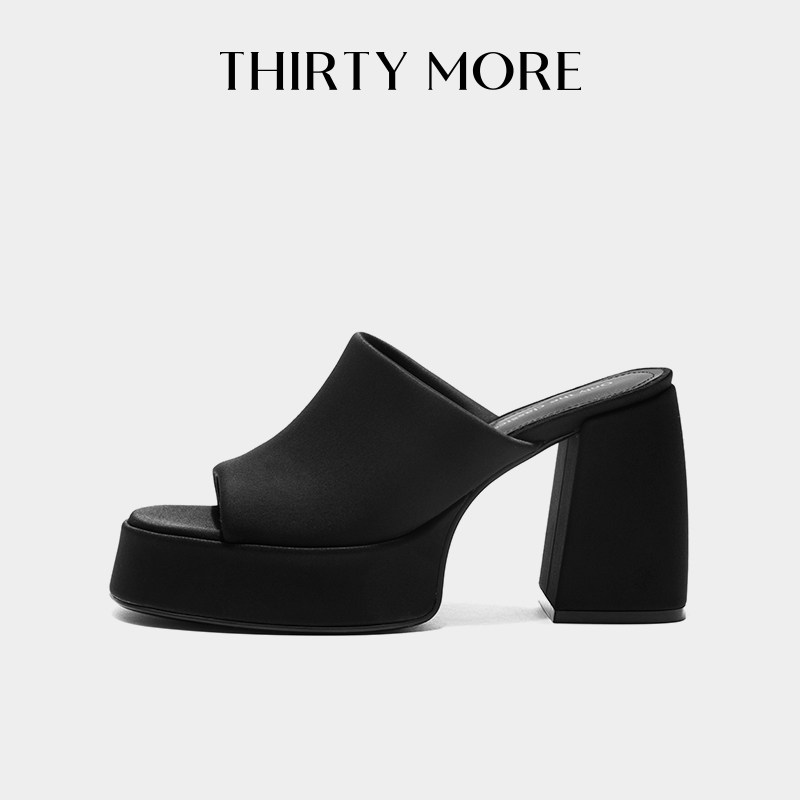 THIRTY MORE高跟一字拖鞋女2026夏季新款粗跟性感凉拖外穿凉鞋黑,女鞋,一字拖,淘宝优惠券,粉丝福利购,淘宝优惠卷