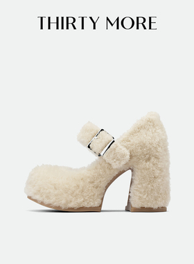 【腔调至上】Thirty More羊毛复古玛丽珍鞋2026夏季新款粗高跟鞋