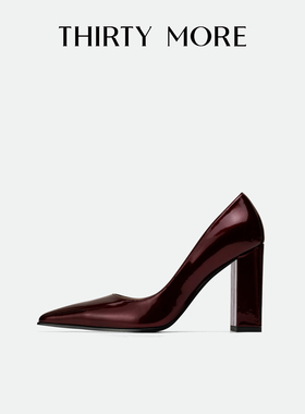 【叛逆美学】Thirty More新年红浅口高跟鞋2026春季新款粗跟单鞋