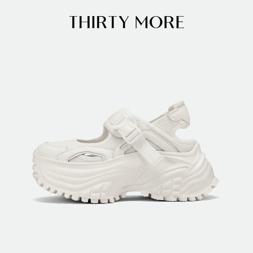 Thirty More厚底休闲鞋女2026秋冬新款镂空魔术贴设计后空运动鞋