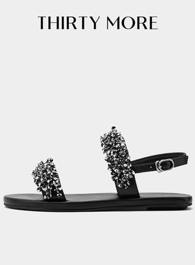 THIRTY MORE时装凉鞋女夏季新款热卖小香风一字带百搭平底沙滩鞋