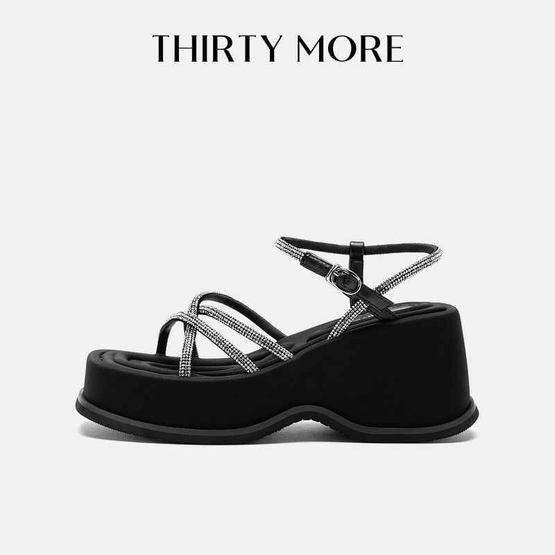 Thirty More厚底凉鞋2026夏季新款女款性感钻条休闲凉鞋增高女鞋