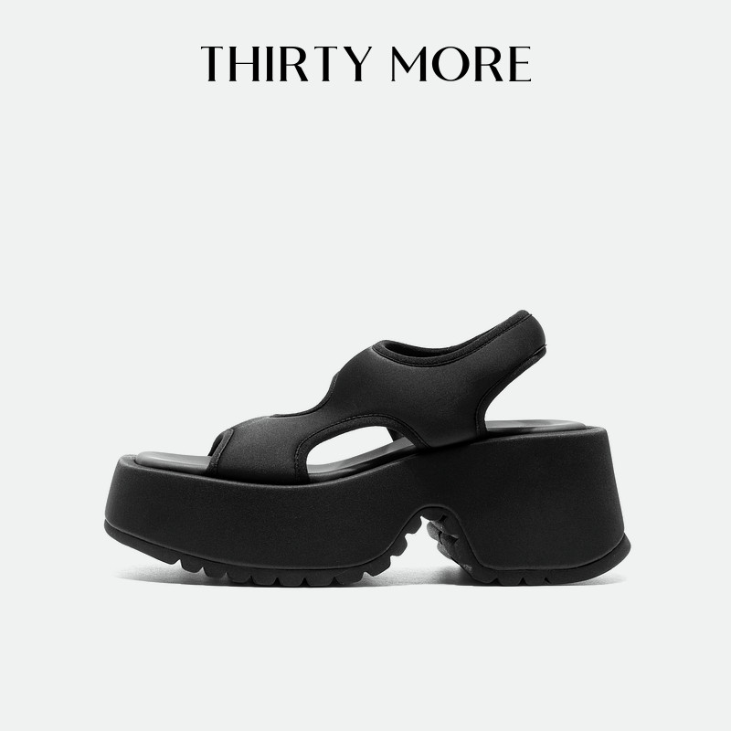 Thirty More魔术贴厚底凉鞋女2026夏季新款松糕底露趾百搭凉鞋子