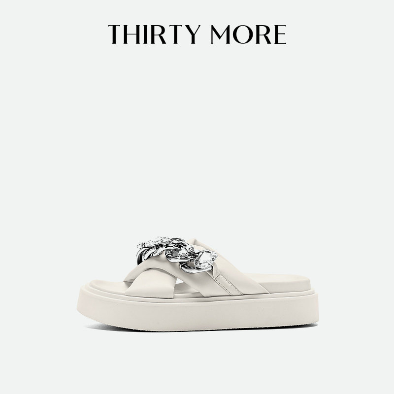 Thirty More一字拖鞋女经典夏新款法式时尚厚底百搭外穿休闲凉拖,女鞋,一字拖,淘宝优惠券,粉丝福利购,淘宝优惠卷