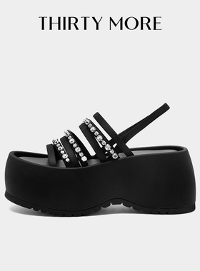 THIRTY MORE厚底凉鞋女2026夏季新款性感外穿休闲沙滩鞋黑色凉鞋