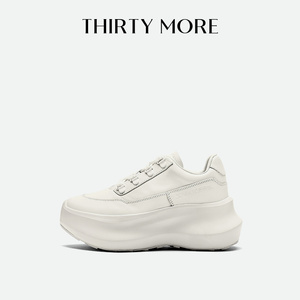 Thirty More小白鞋女2025秋新款牛皮革百搭厚底休闲鞋增高运动鞋
