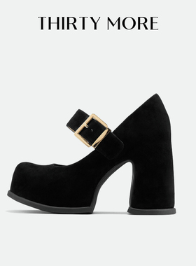 Thirty More粗跟玛丽珍鞋女2025秋季新款法式复古防水台高跟单鞋