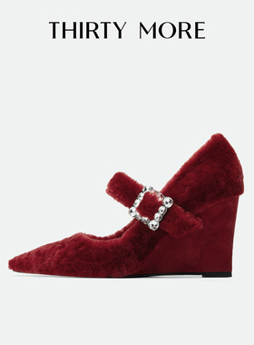 Thirty More一字带时尚新年红单鞋女2026春季新款复古玛丽珍鞋女