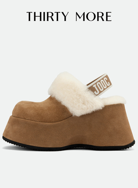 【玩转皮草】Thirty More弹力带棉拖毛毛鞋2025秋冬新款厚底拖鞋