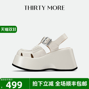 More厚底休闲鞋 Thirty 女2025春季 新款 白色 后空凉鞋 艺术巴黎