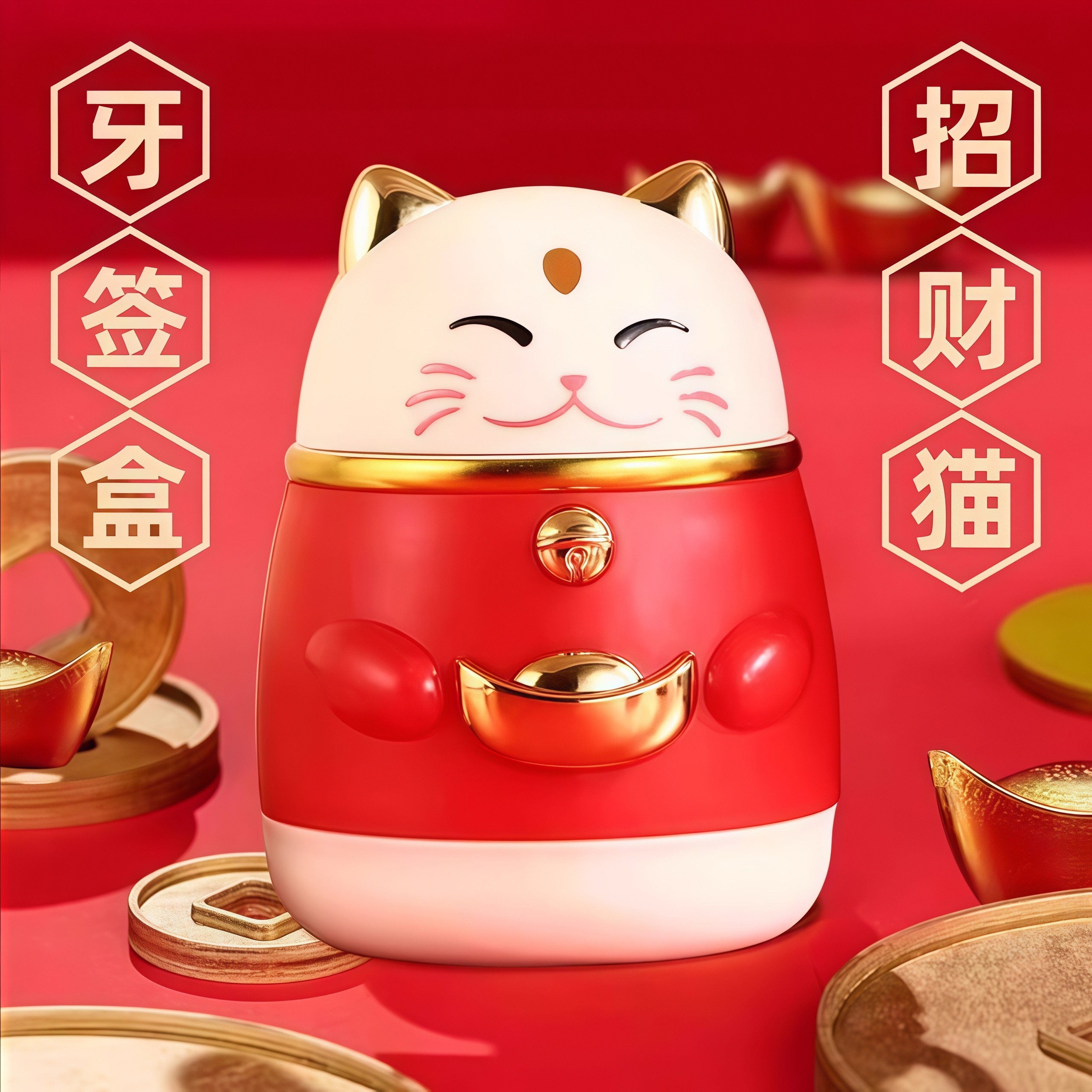 牙签盒高颜值国潮卡通创意按压式