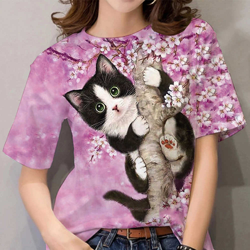 SUMMER T-SHIRT WOMEN 3D PRINTING CUTE CAT FASHION TEE 2022 N