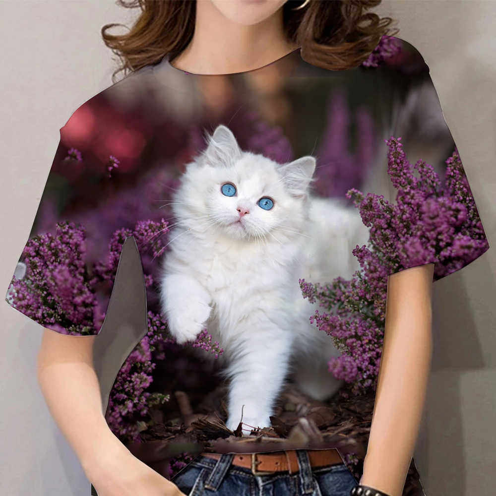 SUMMER T-SHIRT WOMEN 3D PRINTING CUTE CAT FASHION TEE 2022 N