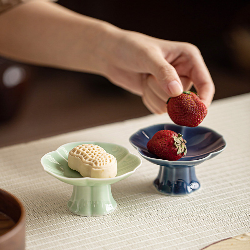 精致小号陶瓷高脚果碟家用中式茶点盘复古围炉煮茶点心盘零食托盘,餐饮具,果盆/果盘/果篮,淘宝优惠券,粉丝福利购,淘宝优惠卷
