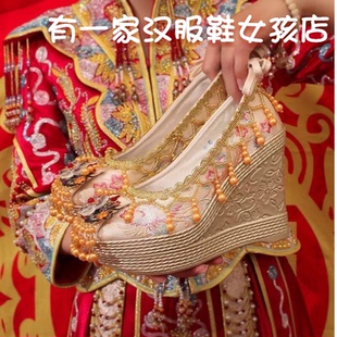 新款秀禾婚鞋超高跟10cm高端婚鞋新娘结婚绣花鞋中式婚礼汉服婚鞋