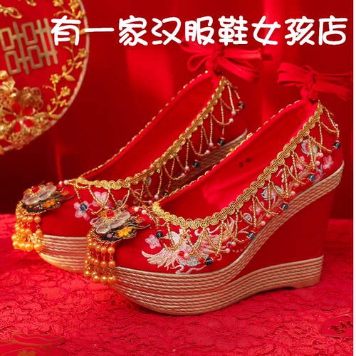 秀禾婚鞋绣花鞋高跟10cm汉服婚鞋