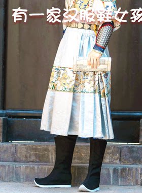 春秋新款汉服靴子古风马面靴皂靴古风翘头靴子高筒靴表演拍戏布靴