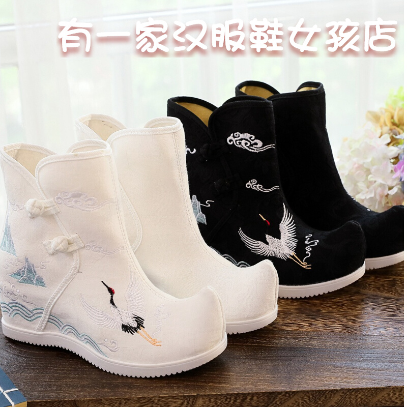 加绒汉服靴子内增高短筒棉靴棉鞋