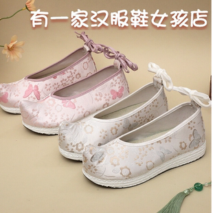 春夏新款汉服鞋子女古风绣花鞋内增高搭配旗袍鞋翘头演出舞蹈布鞋