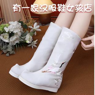 新款古风翘头靴汉服靴子古装男女侠客靴情侣皂靴中国风长靴长筒靴