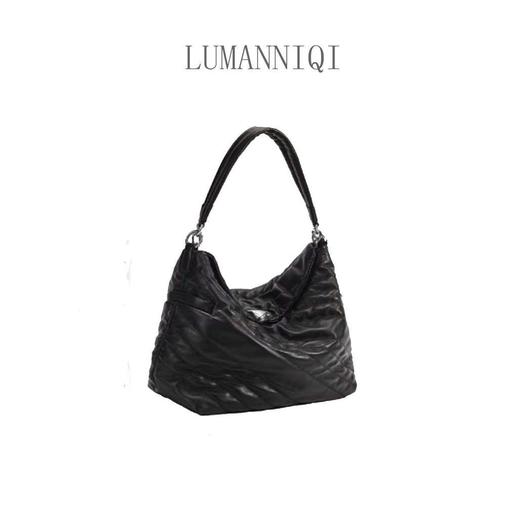 LUMANNIQI明星同款新款轻奢托特包新款单肩斜挎菱格链条软女包包