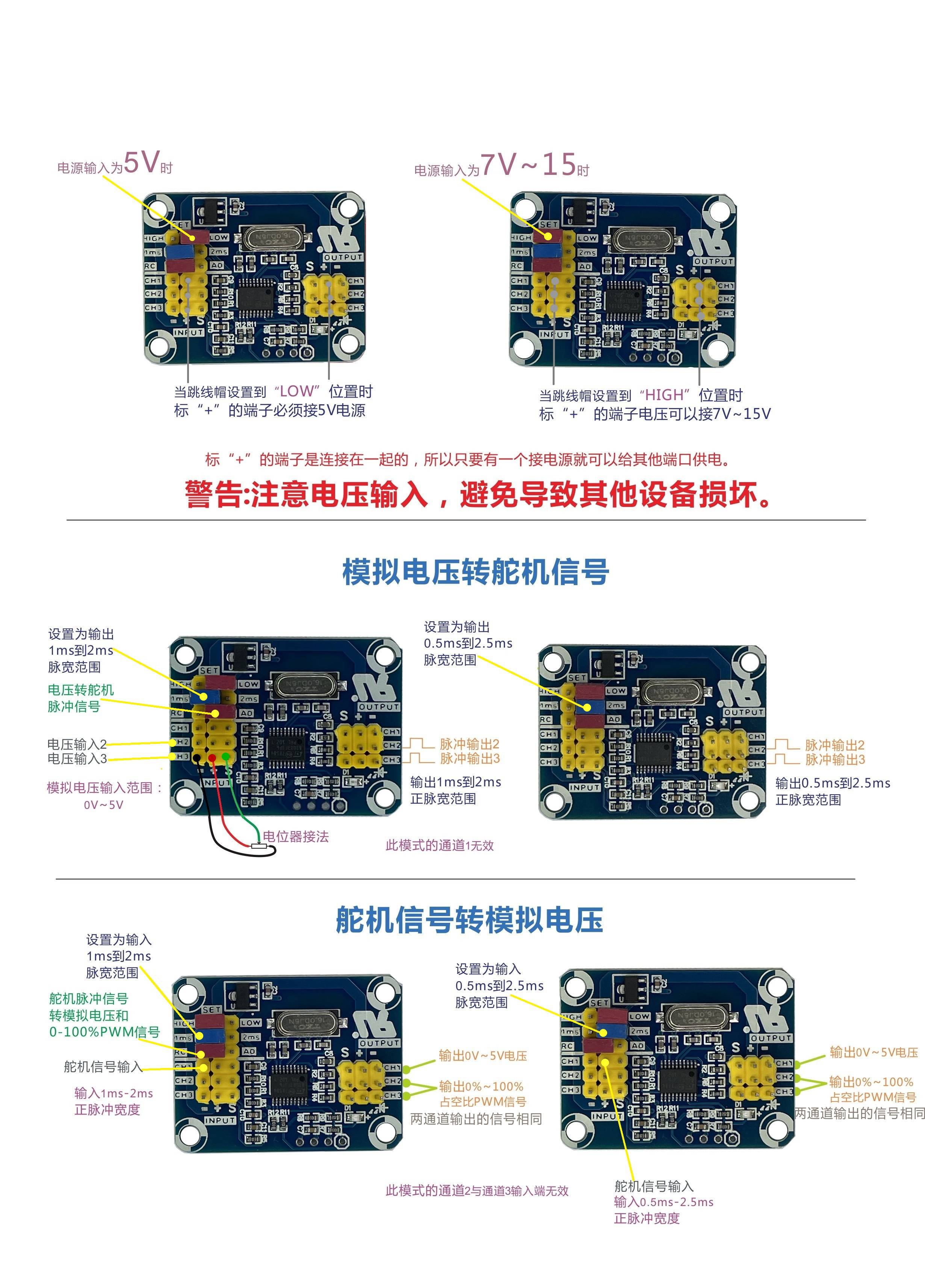 模拟电压转舵机信号/ 0-5V电压 转PWM舵机信号 /电位器控制舵机