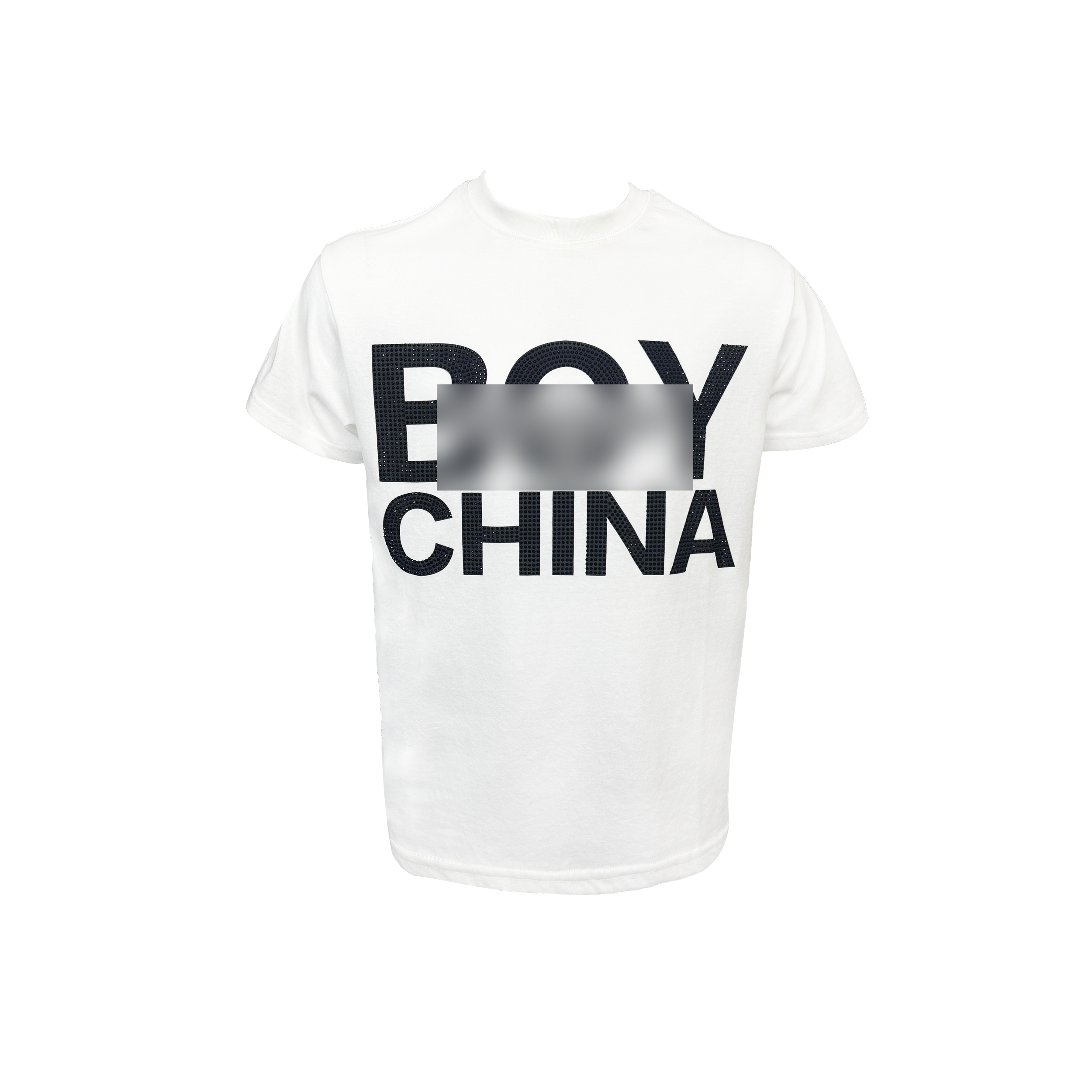 99CLUB春夏BOYCHINA满钻字母棉麻短袖T恤潮流宽松男女款情侣嘻哈