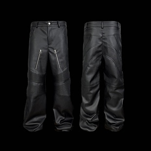 99CLUB秋冬原创机车荔枝纹打揽皮裤 小众嘻哈情侣 美式