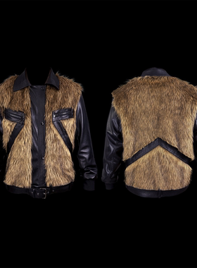 99CLUB25秋冬原创机车皮袖皮草外套夹克小众设计opium情侣嘻哈