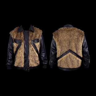 99CLUB25秋冬原创机车皮袖 皮草外套夹克小众设计opium情侣嘻哈