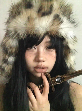 99CLUB豹纹长毛雷锋帽潮opium嘻哈男女情侣美式保暖秋冬