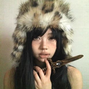 99CLUB豹纹长毛雷锋帽潮opium嘻哈男女情侣美式 保暖秋冬