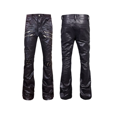 春夏涂层刷胶铆钉修身嘻哈牛仔裤