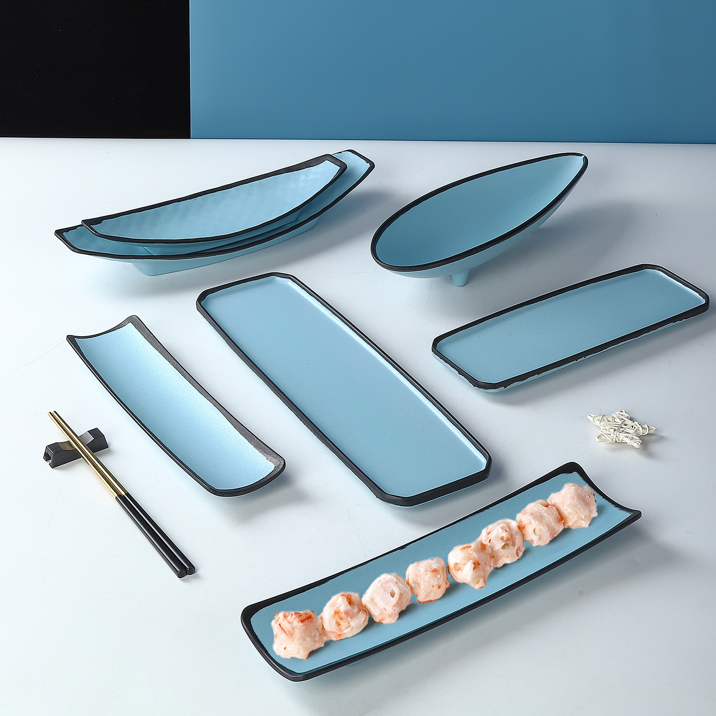密胺长方形盘子仿瓷日式创意长条寿司盘烧烤盘塑料火锅店菜盘商用