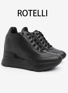 【经典款】ROTELLI轻奢风牛皮运动休闲隐形内增高鞋女9cm厚底鞋