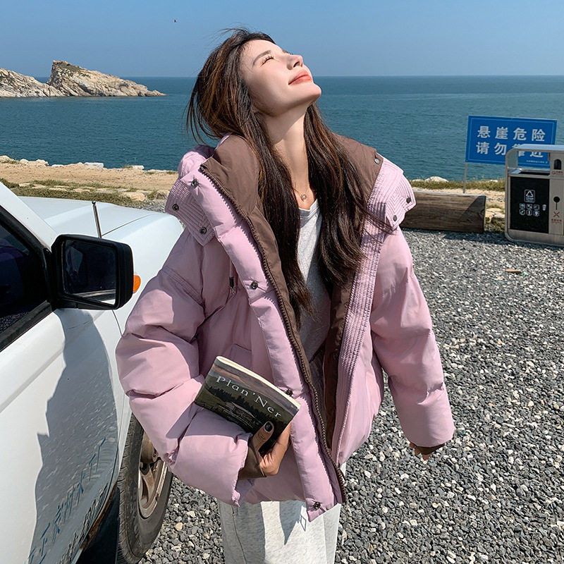 韩系连帽短款羽绒服女2026年冬季新款小个子加厚白鸭绒休闲面包服