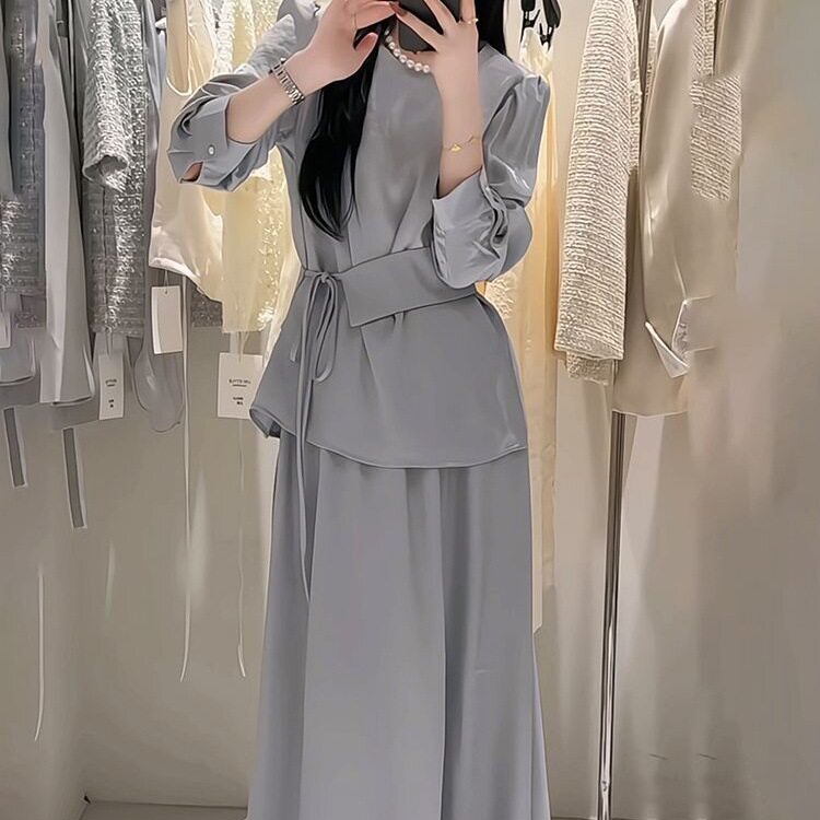 高级感气质套装女2026新款绑带收腰小个子衬衫高腰半身裙两件套潮