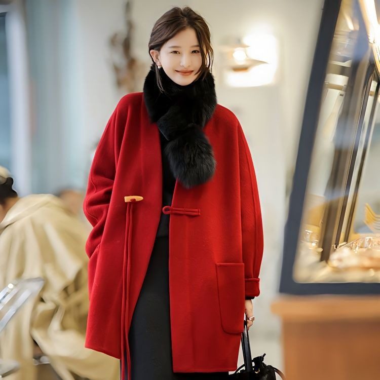 过年战袍高级感冬装新中式国风盘扣呢子大衣千金感红色毛呢外套女,女装/女士精品,时尚套装,淘宝优惠券,粉丝福利购,淘宝优惠卷