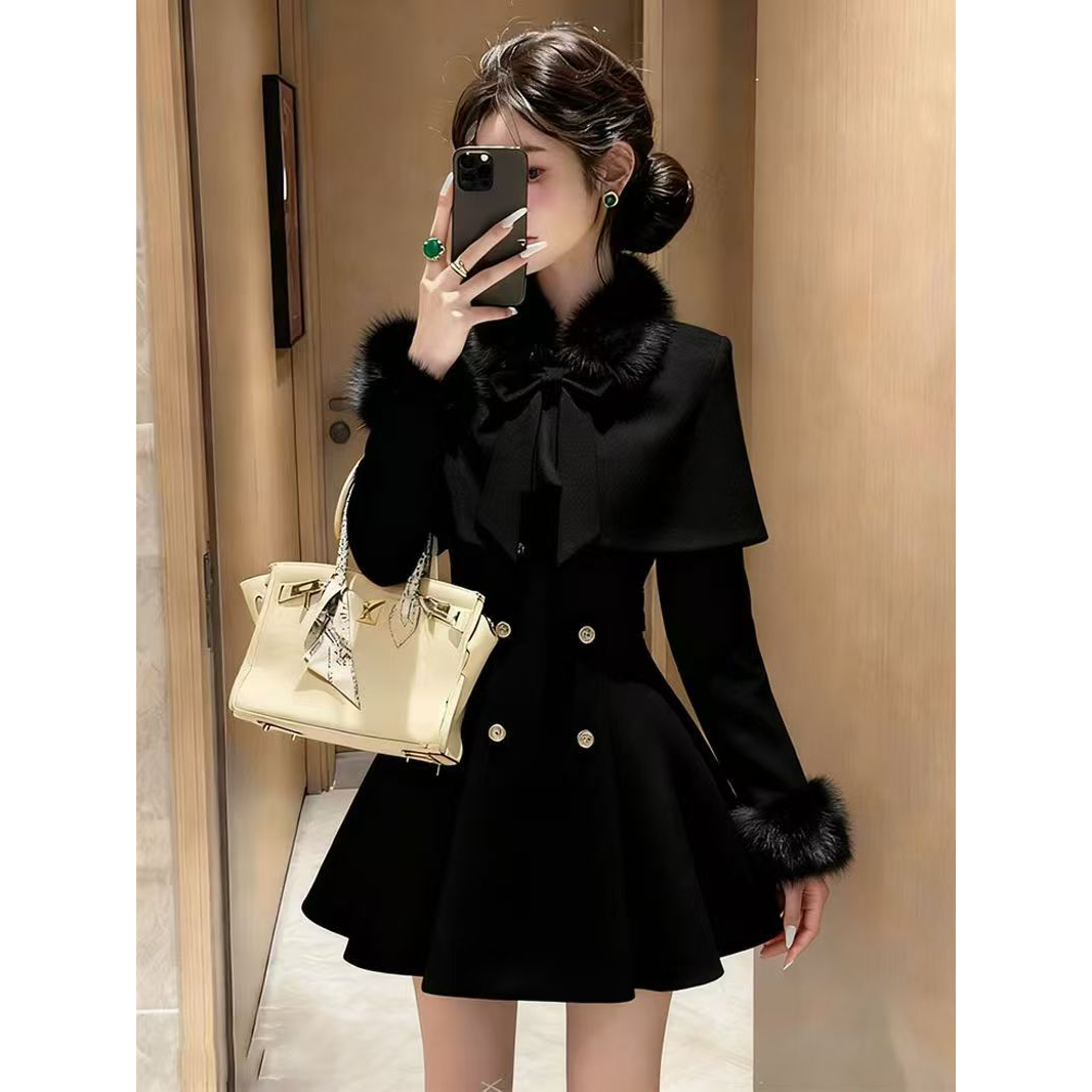 富家千金小香风黑色连衣裙