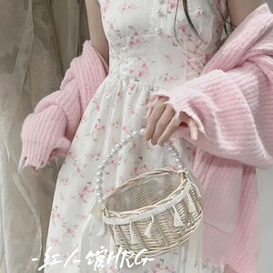 2026新款早春甜美初恋温柔风碎花木耳长款收腰仙女吊带连衣裙子女